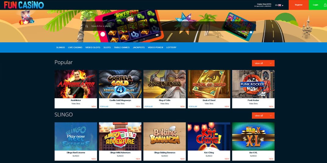 An image of the Fun Casino homepage.