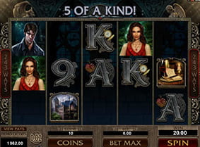 Five matching symbols results in a win in the Immortal Romance slot.